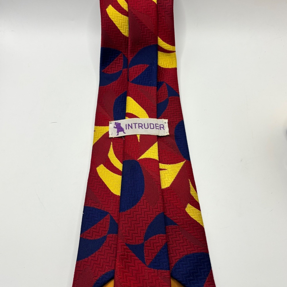 Intruder Donegal Mens Vintage Geometric Abstract Tie Red Navy Blue Yellow 4 Inch